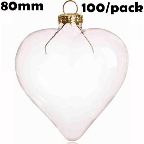 Free Shipping DIY Paintable Christmas Xmas Decoration Ornament/Ball 80*70mm Glass Heart, 100/Pack