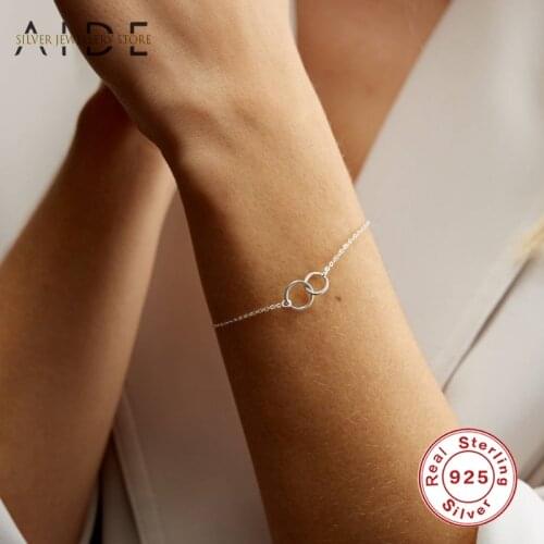 AIDE Minimalism INS Circle Lock Bracelets for Women Gift Fashion Charm 925 Sterling Silver Bracelet Bangle Chain Pulseras mujer