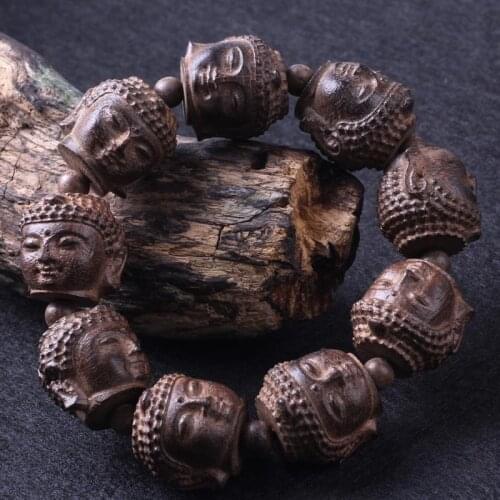Chinese Buddha Bracelet, Buddha To Bracelet, Men Wood Buddha Head Prayer Bracelet