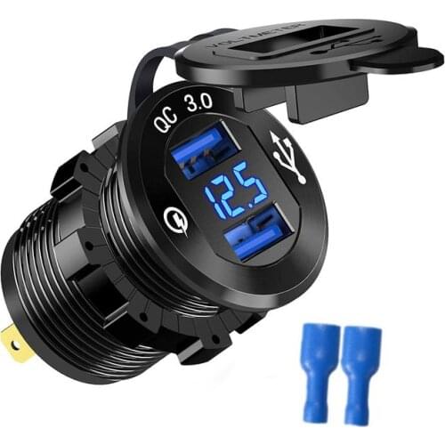 Color Car Charger Aluminum Alloy Qc3.0 Double Usb Outdoor Car Power Socket Fast Charge For 12V/24V Car Boat Motorcycle Atv