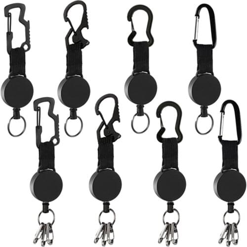 Multifunctional Keychain Key Ring ID Badge Holder Steel Wire Carabiner Outdoors Camping Hiking Heavy Duty Hooks Keyring Clips