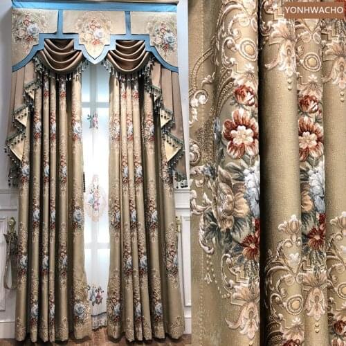 Custom curtain Luxury French coffee jacquard living room bedroom thick cloth blackout curtain valance tulle drape C812