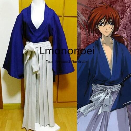 Lmononoei Rurouni Kenshin kimono Blue Cosplay Costume