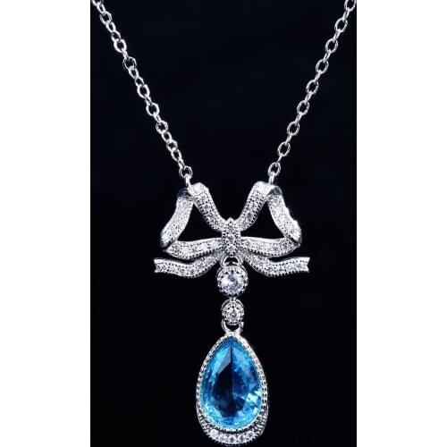 New Bule Stone Natural Topaz Necklaces Fashion18k Gold Real Gold Chain Luxury Pendant Necklace Collares Joyeria Mujer Diamond