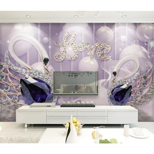 Custom wallpaper 3d LOVE Swan jewelry background wall 5d papel de parede decorative wallpaper 8d crystal bump murals