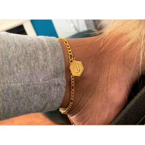 Wholesale 26pcs A-Z Initial Anklets Women Boho Jewelry Stainless Steel Hexagon Alphabet Leg Chain Letter Anklet Bracelet Femme