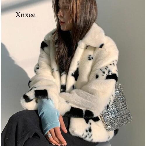 New Sweet Plush Coats Winter Black and Fall Korean Faux Mink Fur Coat Women Short Turn-Down Collar Thick Warm Overcoat Clothing