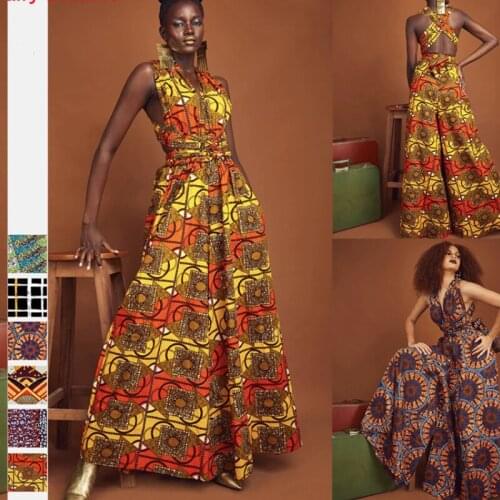 African Style Digital Printing Suspenders Sexy Fashion Womens V-neck Jumpsuit Casual Wide-leg Trousers Ankara Lady Clothing