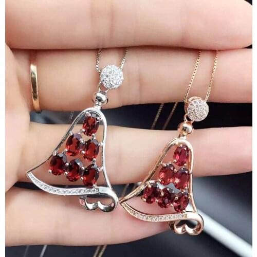 Natural red garnet stone pendant S925 silver Natural gemstone Pendant Necklace trendy Elegant bell women party fine jewelry
