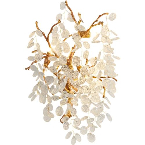 YI-YING Postmodern Light Luxury Crystal Wall Lamp Creative Luxury Bedroom Bedside Lamp American Copper Glass Living Room Backgro