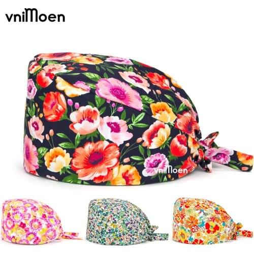 Vnimoen wholesale adjustable dust cap Print Cap laboratory work Skull Hats Unisex Beauty Salon Caps Pet beauty salon Scrub Hats