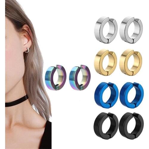 Non-Piercing Earrings Clip On Fake Men Women Ear Stud Cuff Hoop Stainless Steel No Pierced Hoop Cuff Earrings