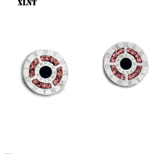 XLNT 316 Stainless Steel Round Shine AAA CZ 15MM Diameter Roman Numeral Stud Earrings For Women High Quality Brand Jewelry