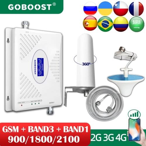GOBOOST 4g Cellular Repeater GSM Tri Band 900 1800 2100Mhz DCS WCDMA Signal Amplifier 2G 3G Cell Phone Booster Antenna full Kit