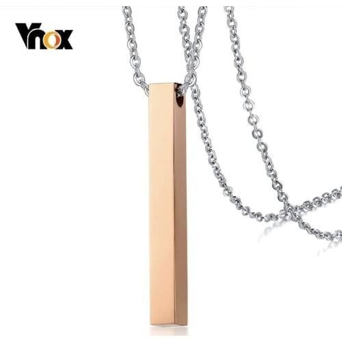Vnox Stainless Steel Vertical Bar ID Pendant Necklaces for Men Woman High Polished