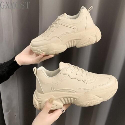 2021 Womens Chunky Sneakers Thick Bottom Platform Vulcanize Shoes Fashion Breathable Casual Running Shoe for Woman Female New