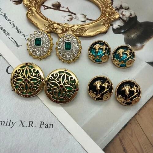 Vintage antique western style stitching hit color diamond round womans earrings retro luxury jewelry