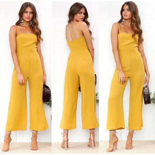 Towerke Summer Jumpsuit Long Pants Women Overalls Spaghetti Strap Backless Women Rompers Female Playsuit
