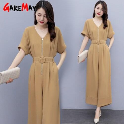 2021 Summer Womens High Waist Wide Pants Jumpsuit Set Woman Overalls Fashion Casual V-neck Playsuit Female Elegant Long Romper