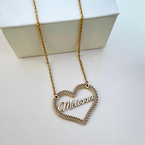 MumuXing2021 Ladies Trend Necklace Customized Name Letter Heart Shaped Hollow Pendant Stainless Steel Necklace Couple Gift