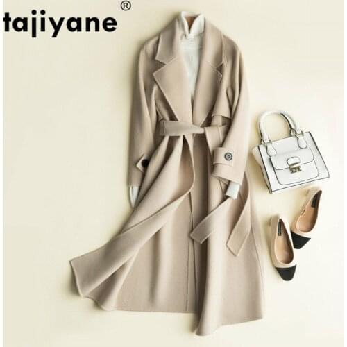 Women Autumn Spring 100% Wool Jacket Elegant Long Female Coat Belt Coats and Jackets Women Clothes Blends 1739 WPY573