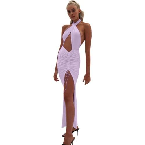 Sexy Cross Halter Dress Backless Solid Slim Hollow Out Dresses Women 21 Summer Orange Red White Fashion Clothing Feminina LD1757