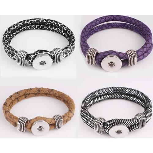 Snake texture PU snap button bracelet Good quality OEM, ODM PU3301 (fit 18mm snaps)