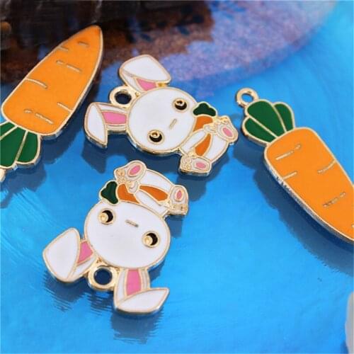 Julie Wang 10PCS Small Enamel Rabbit And Carrot Charms Alloy Pendant Bracelet Earring Jewelry Making Accessory