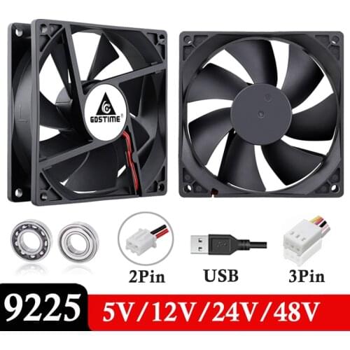 2PCS Gdstime 92mm 9225 Computer Case Cooling Fan 92x92x25mm DC 5V 12V 24V 48V 2PIN 3PIN USB Brushelss PC CPU Cooler Fan 90mm 9cm
