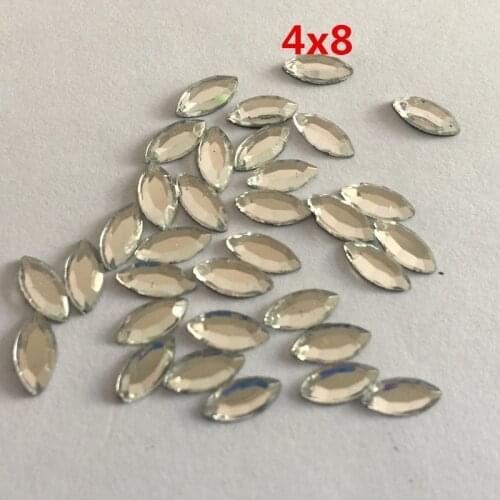 500pcs 4*8mm White Flat Back Rhinestones Acrylic Cabochon Horse Eye Strass Fancy Crystals and Stones For Clothing Dress Crafts