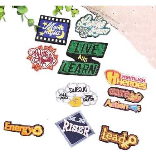 Fine Action Lead Energy Ironing Patch Stickers Motif Badges Letters Embroidered Applique for Clothing Jacket Backpack Sticker