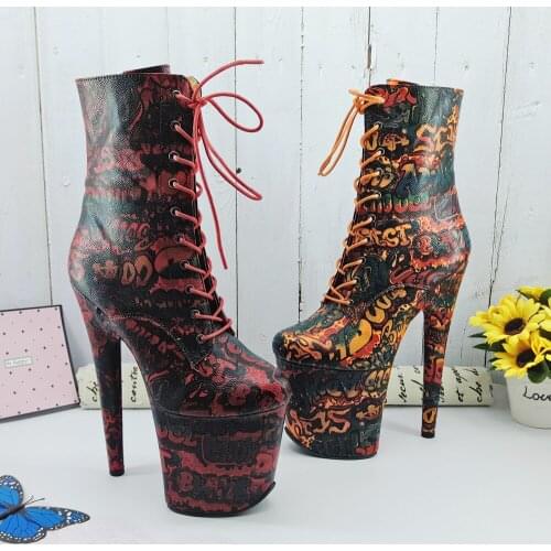 Leecabe RED PU 20CM/8inches Pole dancing shoes High Heel platform Boots closed toe Pole Dance booties