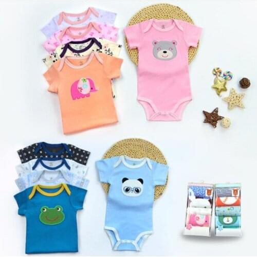 Summer Baby Bodysuits 5PCs/lots Cotton Infant Baby Boys Short sleeved Outwear Baby Girls Cartoon Jumpsuit de bebe Tops