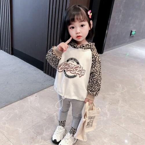 Girls baby leopard Hoodie set 2021 spring and autumn new girl fashion sweater two-piece set baby girl clothes