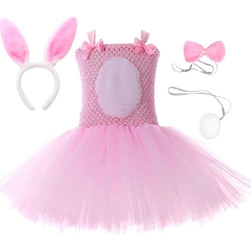 Girls Easter Bunny Dress Toddler Baby Girl Birthday Party Tutu Dress Cute Animal Rabbit Cosplay Halloween Costume for Kids 1-14Y