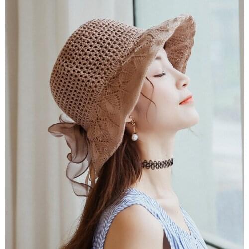 Women Sunscreen Bucket Hat Spring Summer Knitted Crochet Fisherman Simple Hats
