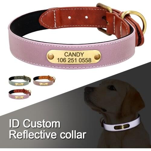 Fluorescent Leather Dog Collar Personalized Dogs Luminous Collars Soft Padded Pet Necklace Free Engraving Glow In Dark S-2XL