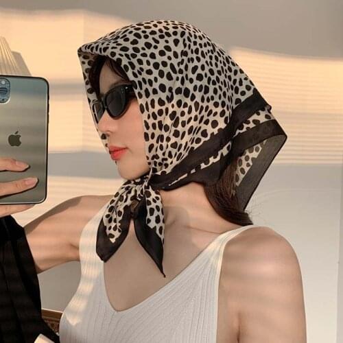 French Square Silk Scarf for Women Print Hair Scarf Lady Hair Band Foulard Handkerchief Female Headwear Hair Accessories 2021