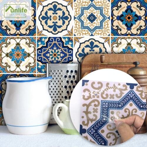 Funlife® Moroccan Tiles Wall Stickers Wallpaper Self-Adhesive DIY Waterproof Tile Stickers for Floor Kitchen Bathroom Home Decor