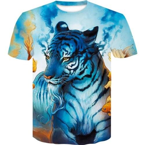 Fashion summer T-shirt male blue tiger 3D printing mens T-shirt breathable streetwear printing T-shirt male size