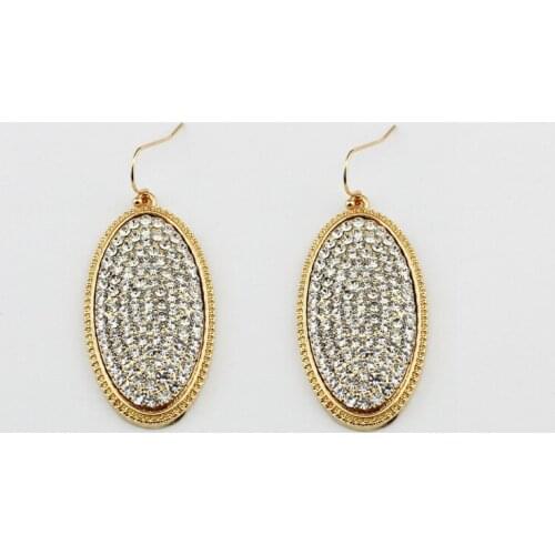 Geometric Pave Crystals Oval Shape Dangle Drop Earrings Pave Rhinestones Drop Earrings for Women AB Crystals Women Earrings New