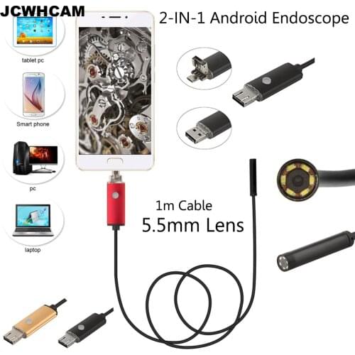 JCWHCAM 5.5mm Len Android Usb Endoscope Camera 1M Android OTG USB Flexible Snake Camera Android USB PC Borescope Camera