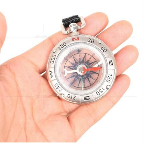 Kirsite Pocket Watch Style Foldable Luminous Outdoor Multifunctional compass Camp Compass with Sling Strap for Children Students