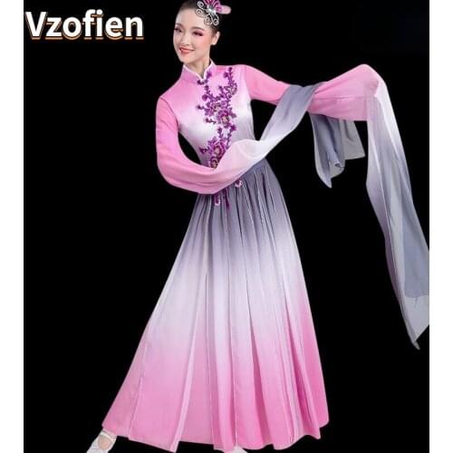 Chinese Traditional Yangko Dance Costume Female Elegant Fan Dance Clothing Hanfu Hmong Fairy Dance for Stage Performance