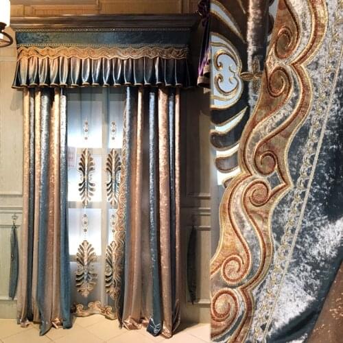 Curtain Set European Luxury Curtains With Valance For Living Room Curtain Set Bronzing Blue and purple Curtains Ready made