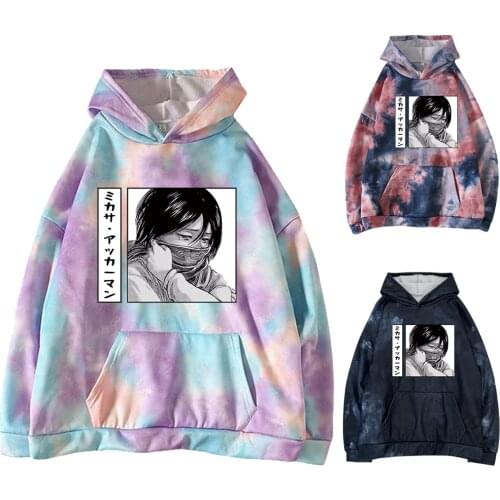 Attack on Titan Cosplay Anime Pullover Mikasa Ackerman Graphic Sweatshirts Tie-dye Hoodie Pullover