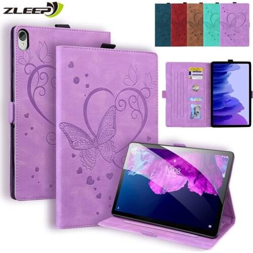 Leather Flip Wallet Case For Lenovo Tab P11 M10 Plus M8 HD FHD Heart Print Card TB-X605F X606F X306F J606F 8505F Stand Bag Cover