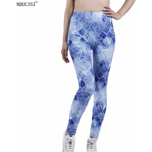 NDUCJSI Leggins Slim Stretchy Leggings Fashion Woman Pants Sexy Women Casual Printing Fitness Push Up Pants Polyester Spandex