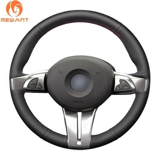 MEWANT Black Genuine Leather Car Steering Wheel Cover for BMW Z4 E85 (Roadster) 2003-2008 E86 (Coupe) 2005-2008