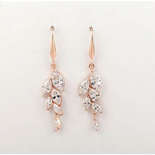 SLBRIDAL Fashion Jewelry Bijoux Anti-allergic Cubic Zirconia Hook Earrings Charm Drop Earrings Women Rose Gold Dangle Earrings